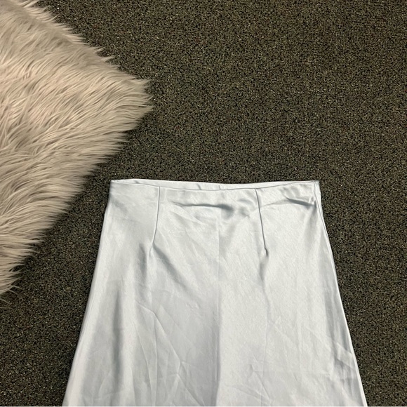 NWT JUPE NYC Pastel Baby Light Blue Satin Silk Midi Modest Slip Cute Skirt Sz L - Picture 9 of 13